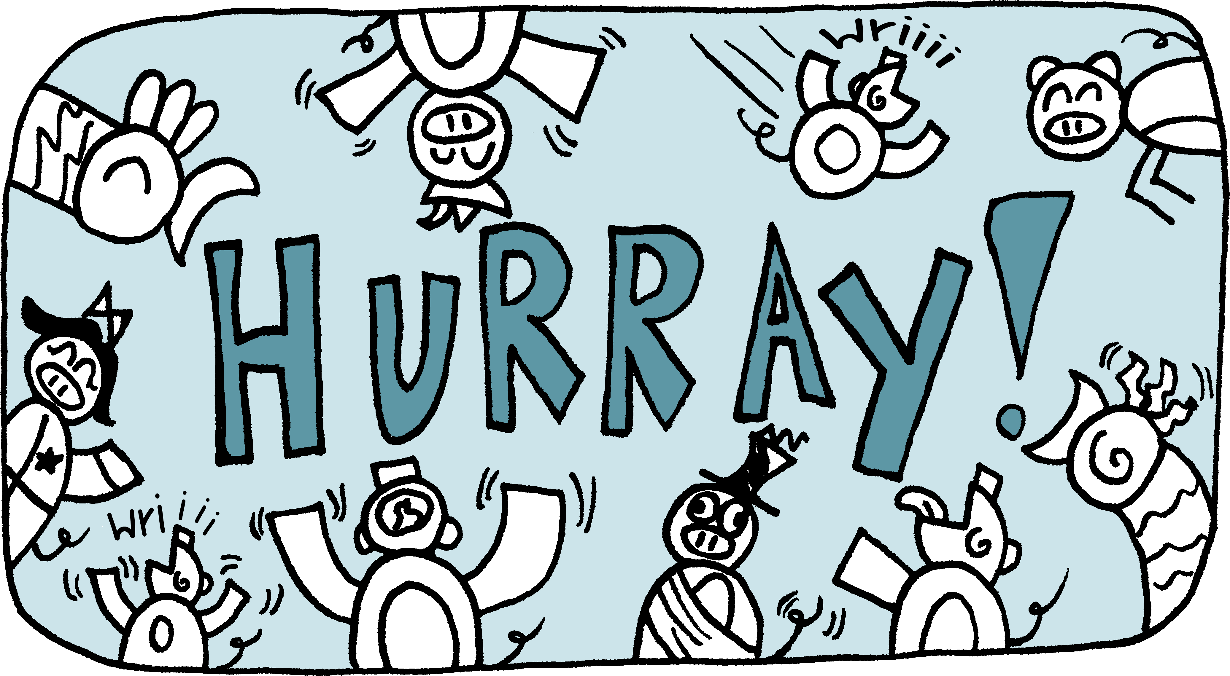 Pigs, Pupsies, Eagles and Gerpigs shouting Hurray